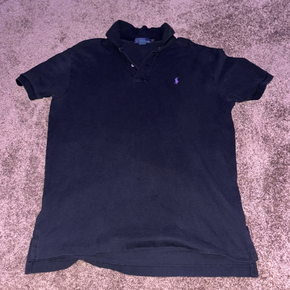Men’s Classic Ralph Lauren Black/Purple Polo Collar Shirt - Medium